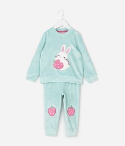 Pijama Infantil com Bordado Coelhinho e Morangos – Tam 2 a 6 Anos