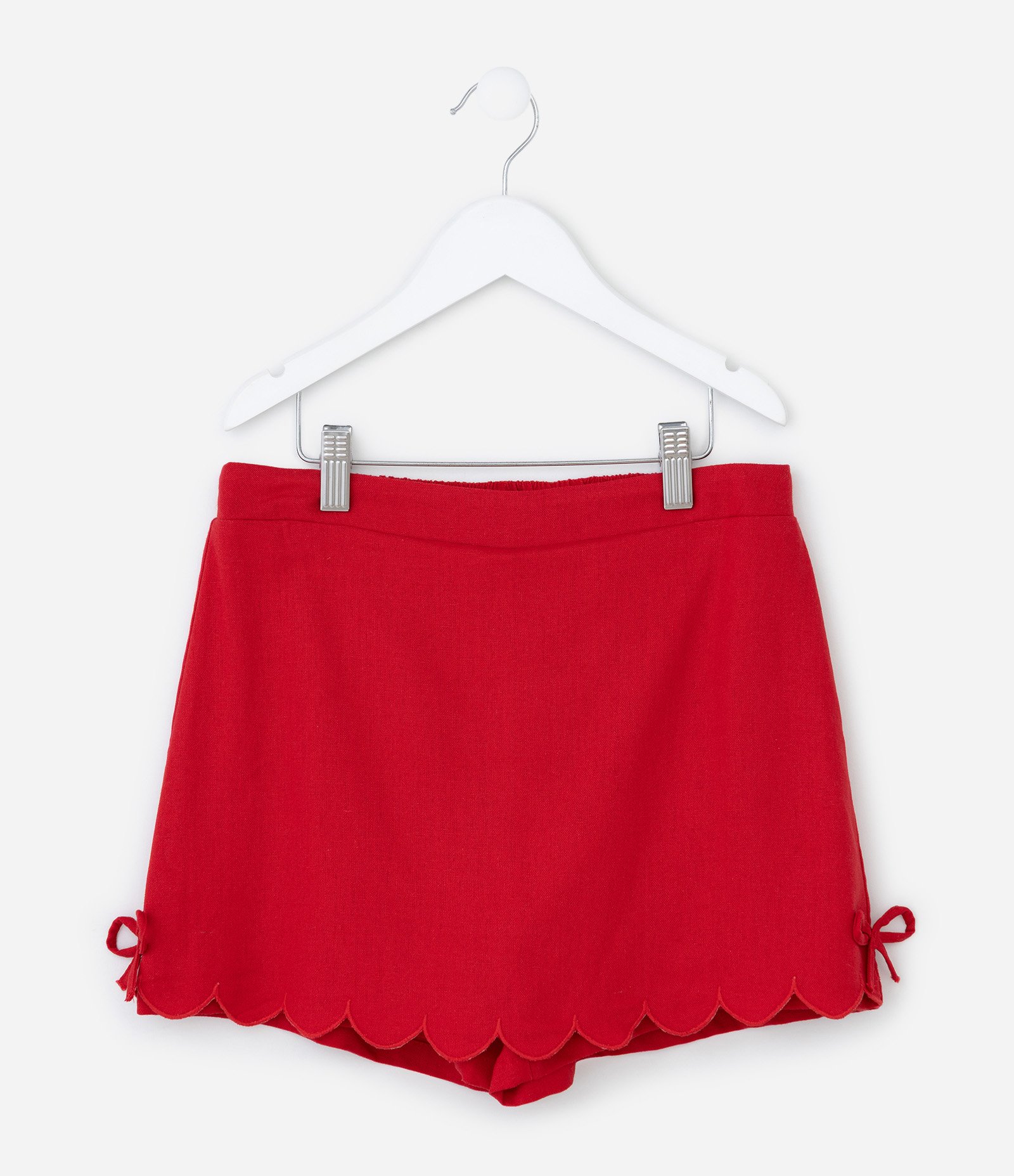 Short Saia em Viscolinho com Barra Diferenciada com Lacinhos - Tam 7 a 14 Anos Vermelho 1