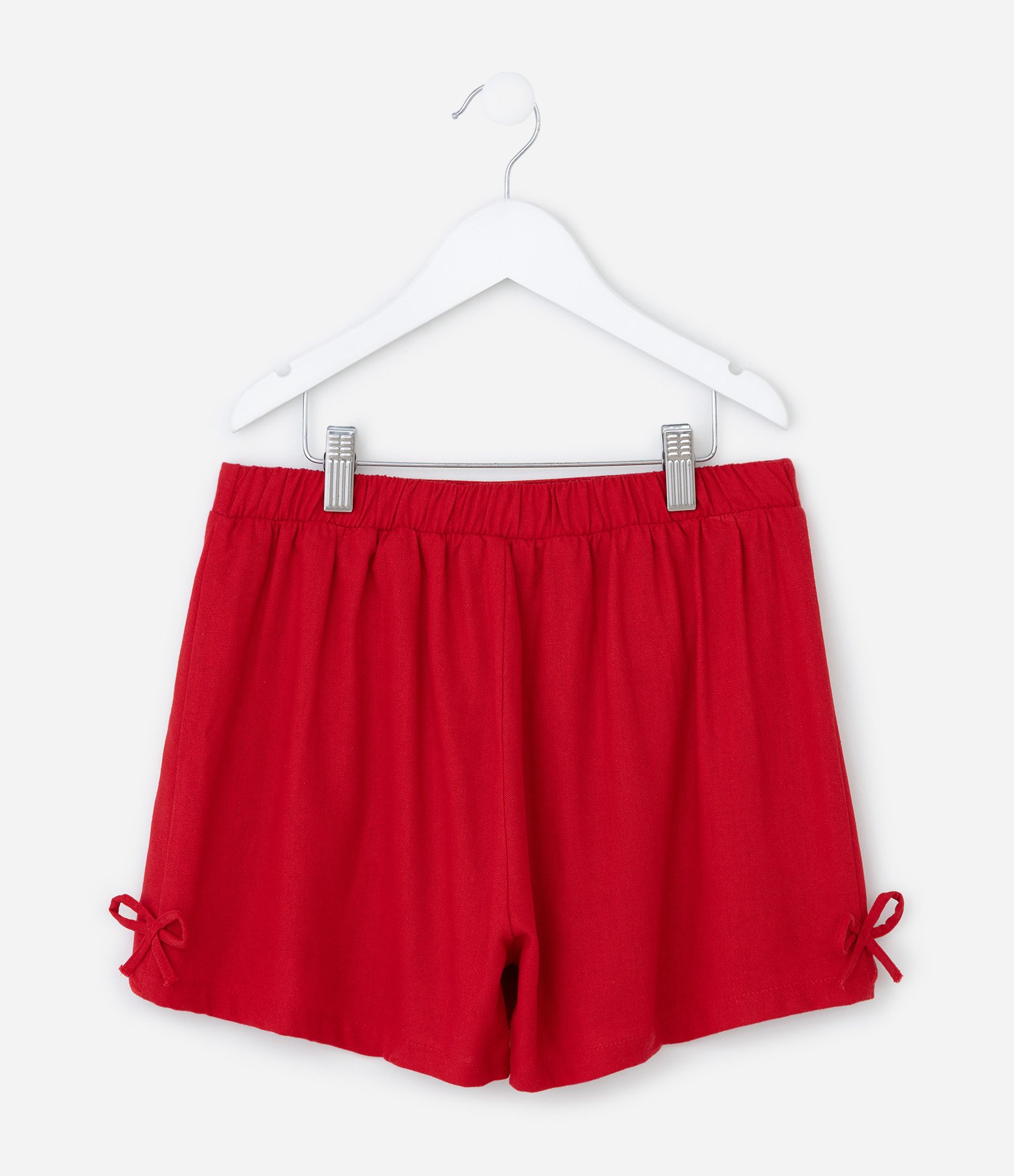 Short Saia em Viscolinho com Barra Diferenciada com Lacinhos - Tam 7 a 14 Anos Vermelho 2