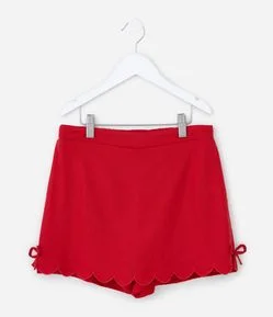 Short Saia em Viscolinho com Barra Diferenciada com Lacinhos - Tam 7 a 14 Anos