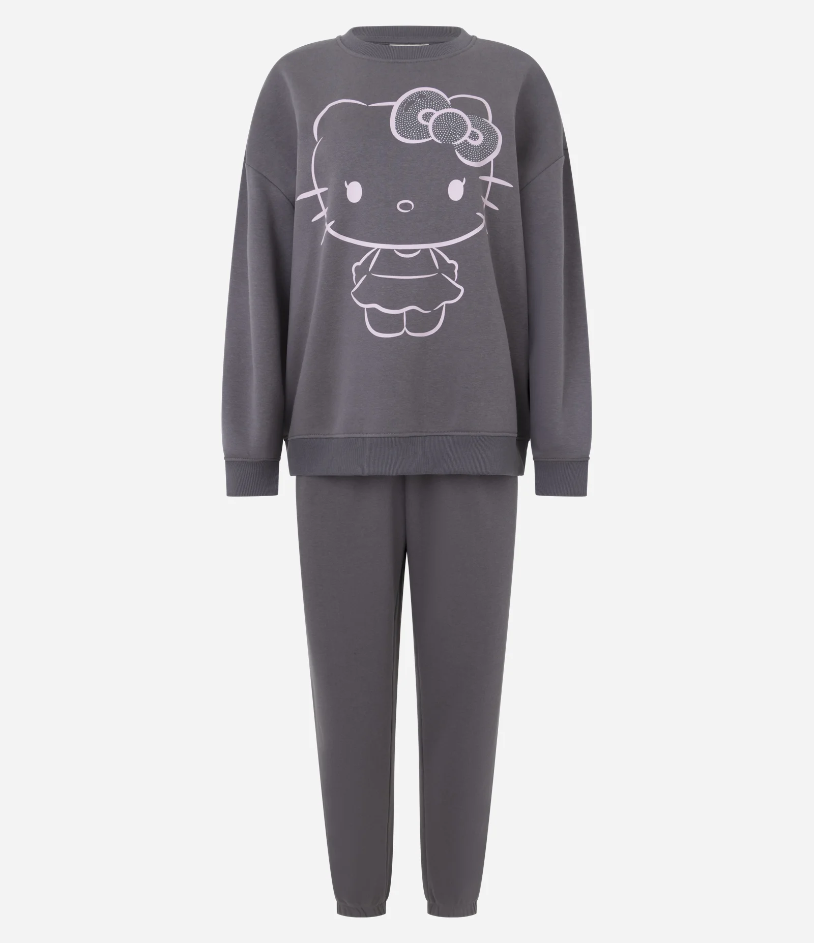 Pijama Longo em Moletom com Felpa Hello Kitty Cinza 1