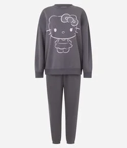 Pijama Longo em Moletom com Felpa Hello Kitty