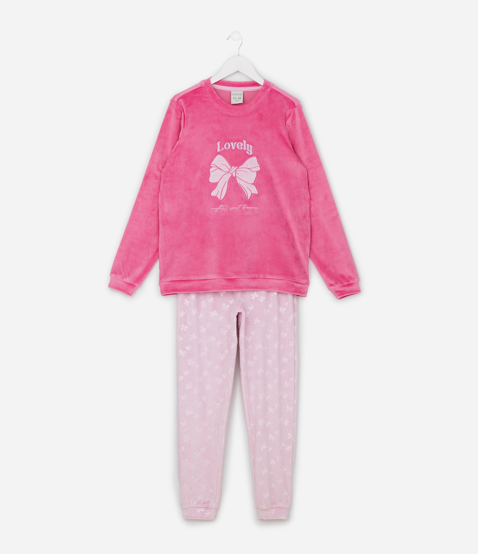 Pijama Infantil Longo com Estampa de Laços em Relevo – Tam 5 a 14 Anos Rosa 2