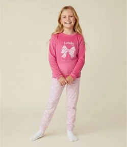 Pijama Infantil Longo com Estampa de Laços em Relevo – Tam 5 a 14 Anos