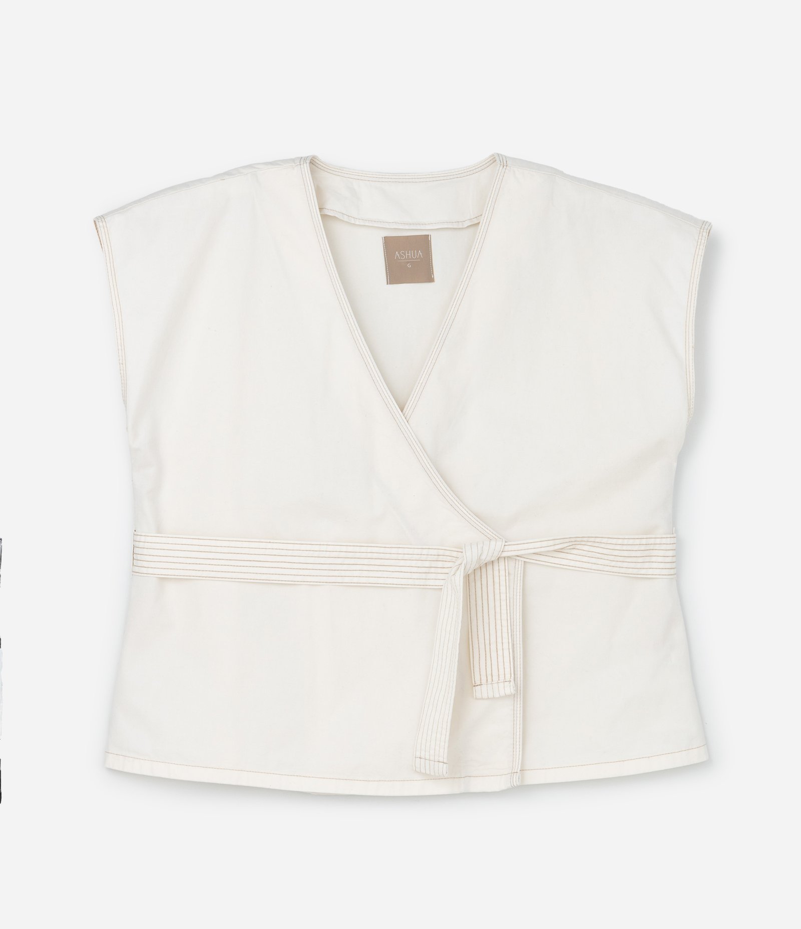 Blusa em Sarja Transpassada com Faixa para Amarração Off White 8