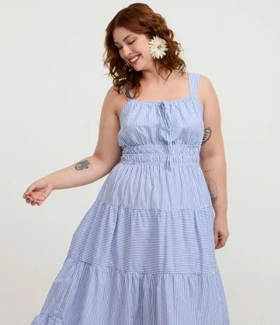 sachin and babi light blue dress Plus Size Stripe Button Up Drop Waist Dress In BLUE