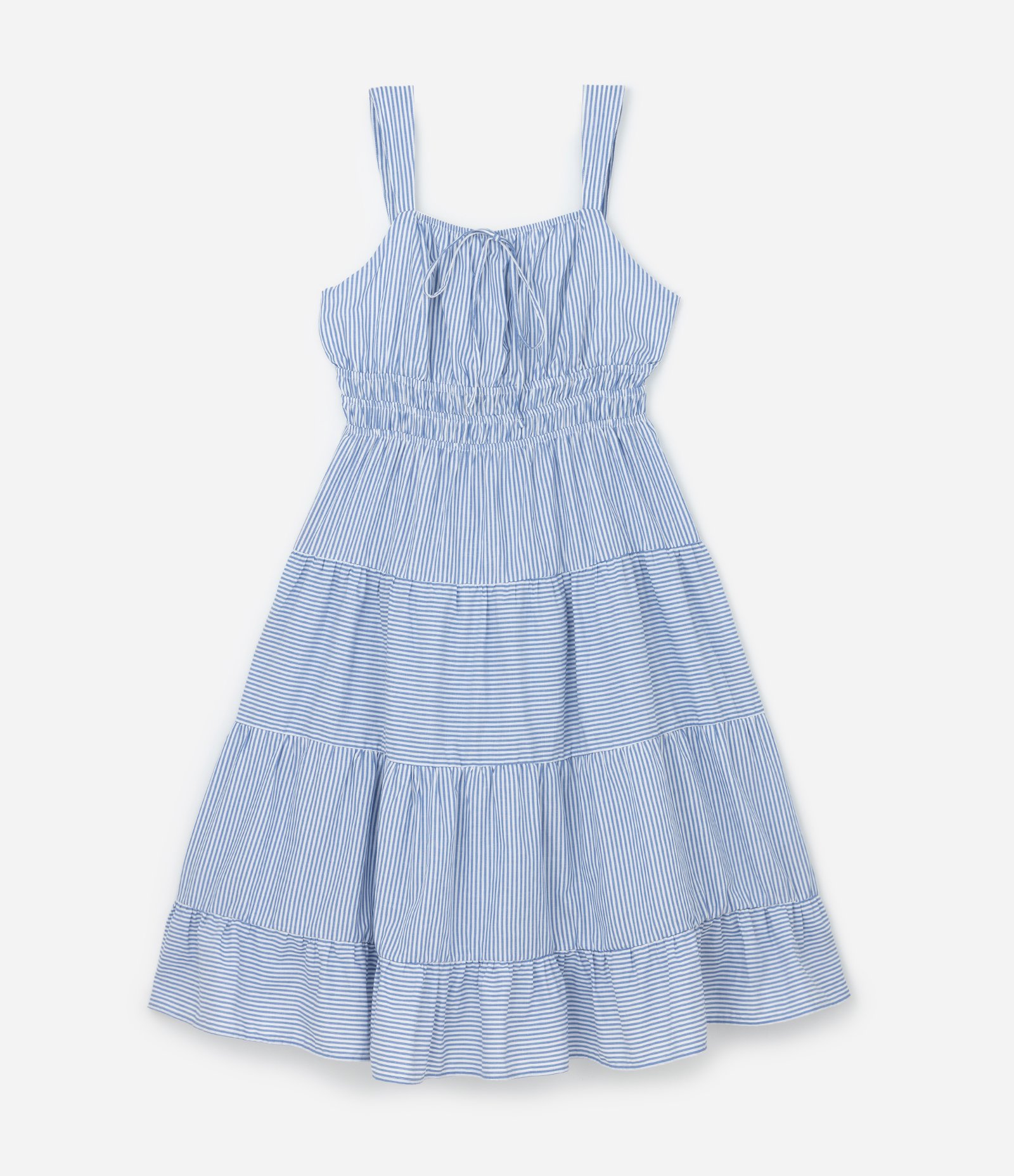 Vestido Midi em Tricoline com Listras e Babados Curve & Plus Size Azul 1