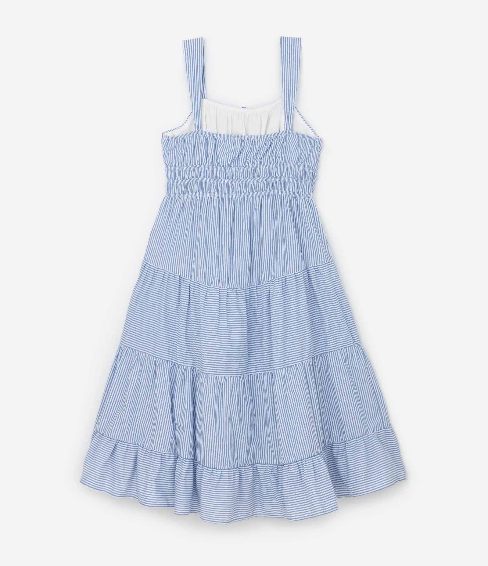 Vestido Midi em Tricoline com Listras e Babados Curve & Plus Size Azul 2