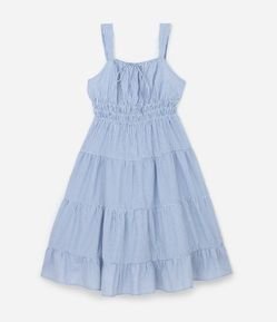 Vestido Midi em Tricoline com Listras e Babados Curve & Plus Size