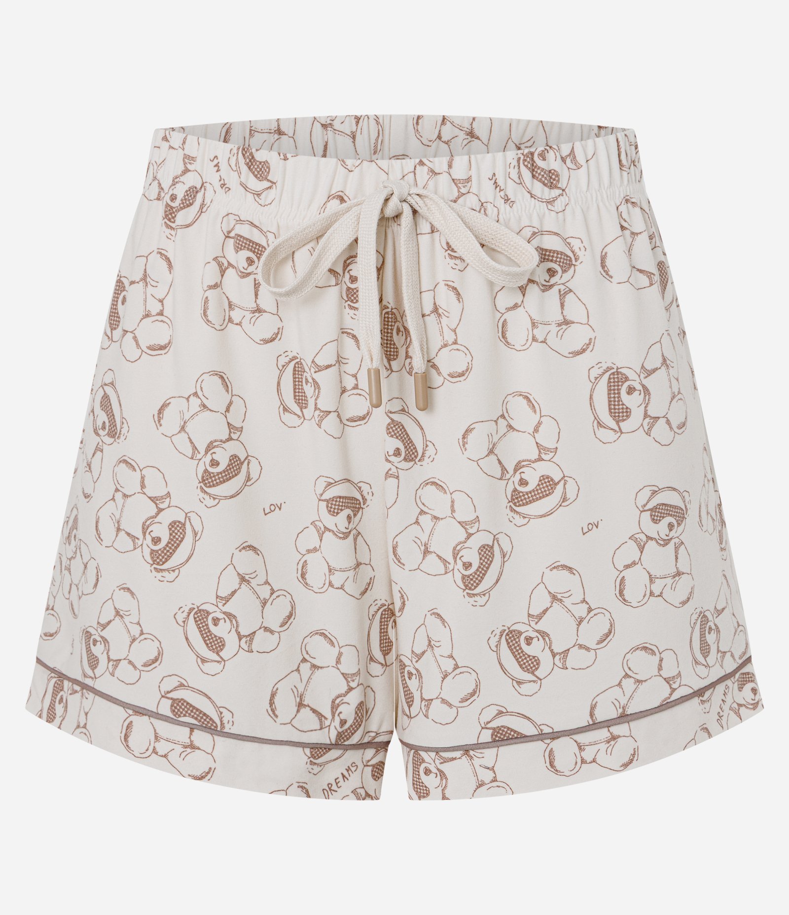 Short de Pijama com Estampa de Urso e Cós Elástico Bege 1