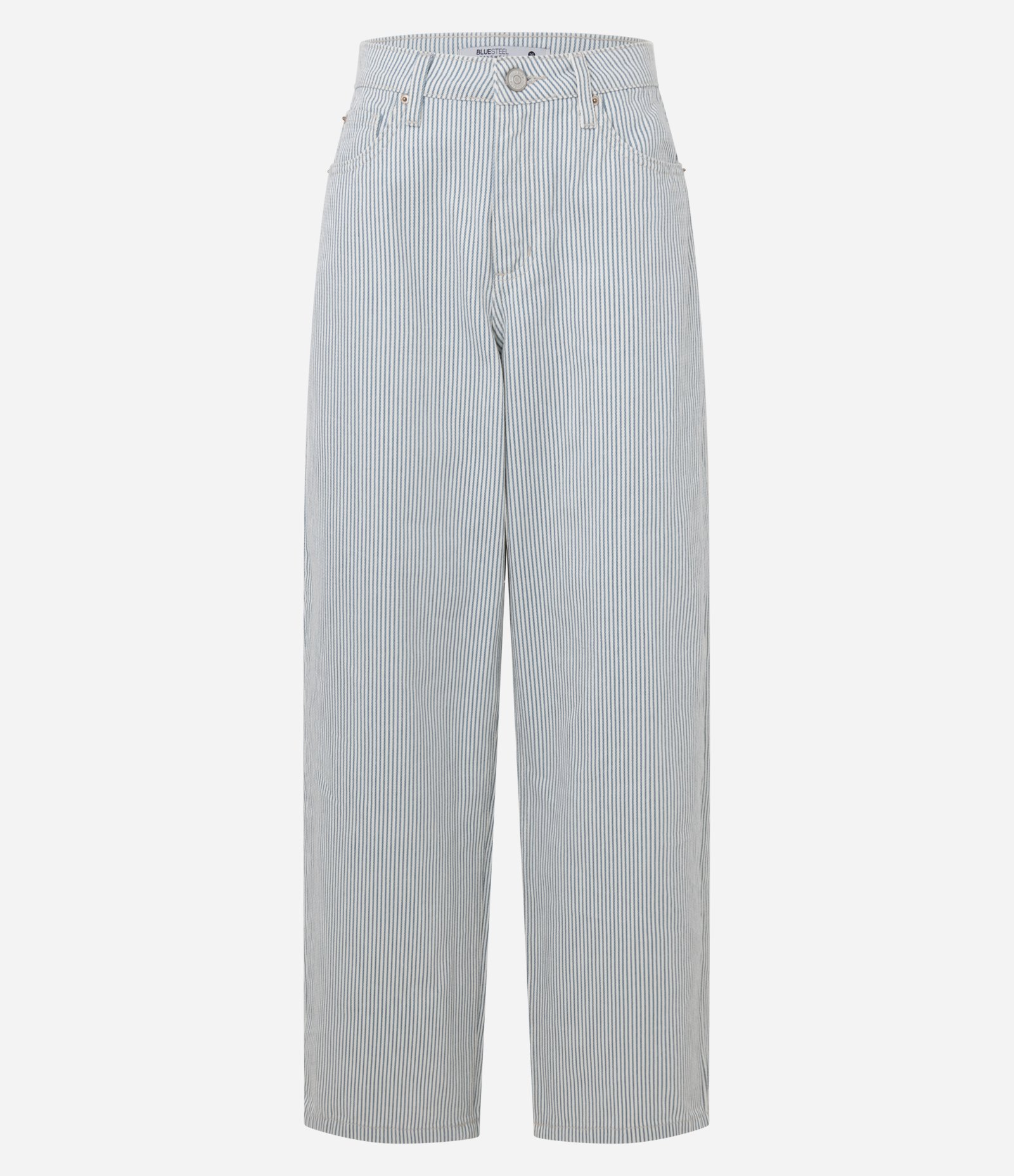 Calça Baggy Listrada em Sarja com Bolsos Azul 5