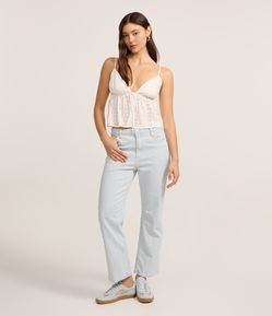 Calça Baggy Listrada em Sarja com Bolsos