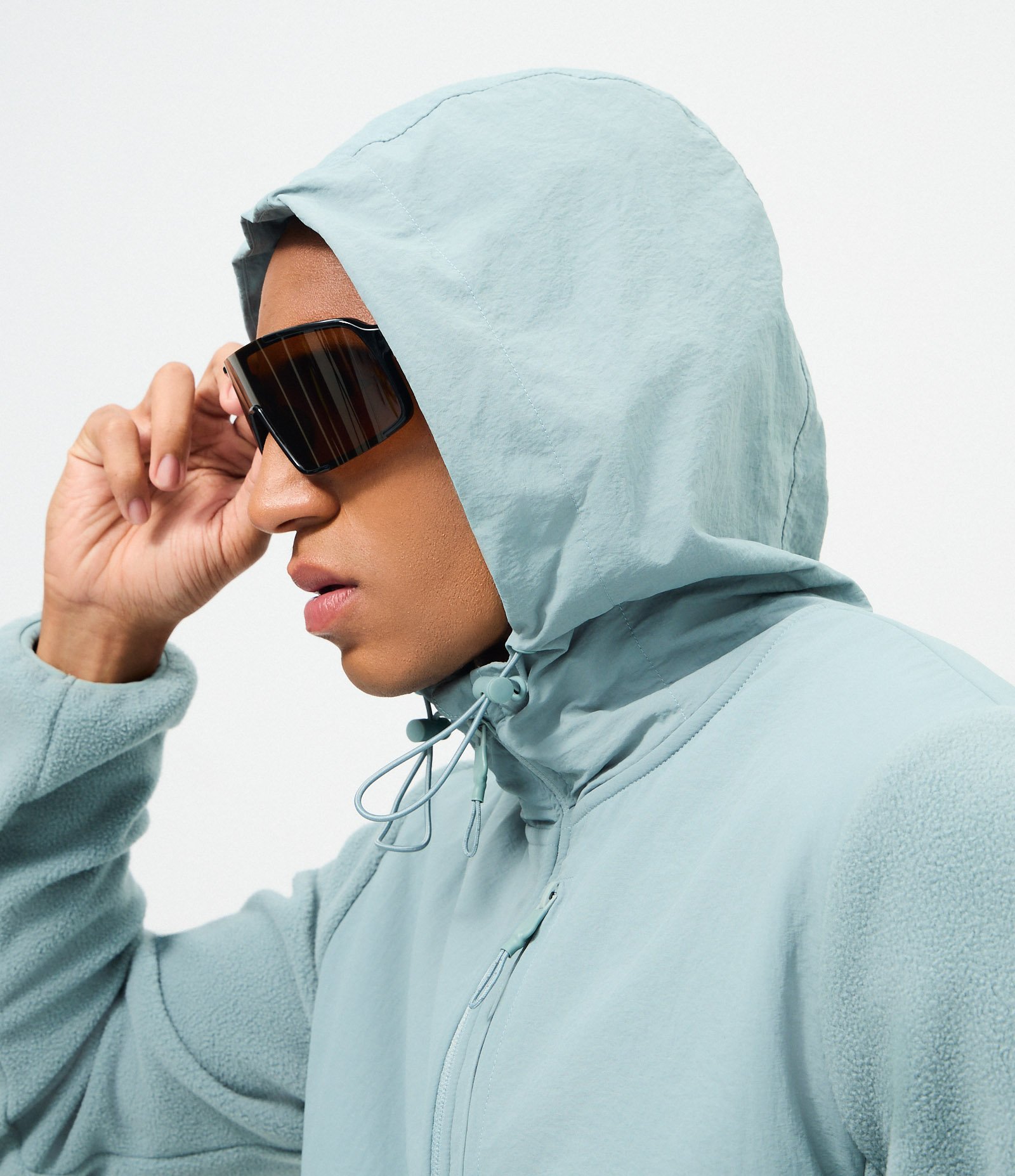 Blusão Masculino Fleece com Capuz e Recorte em Tecido Plano Cinza 3