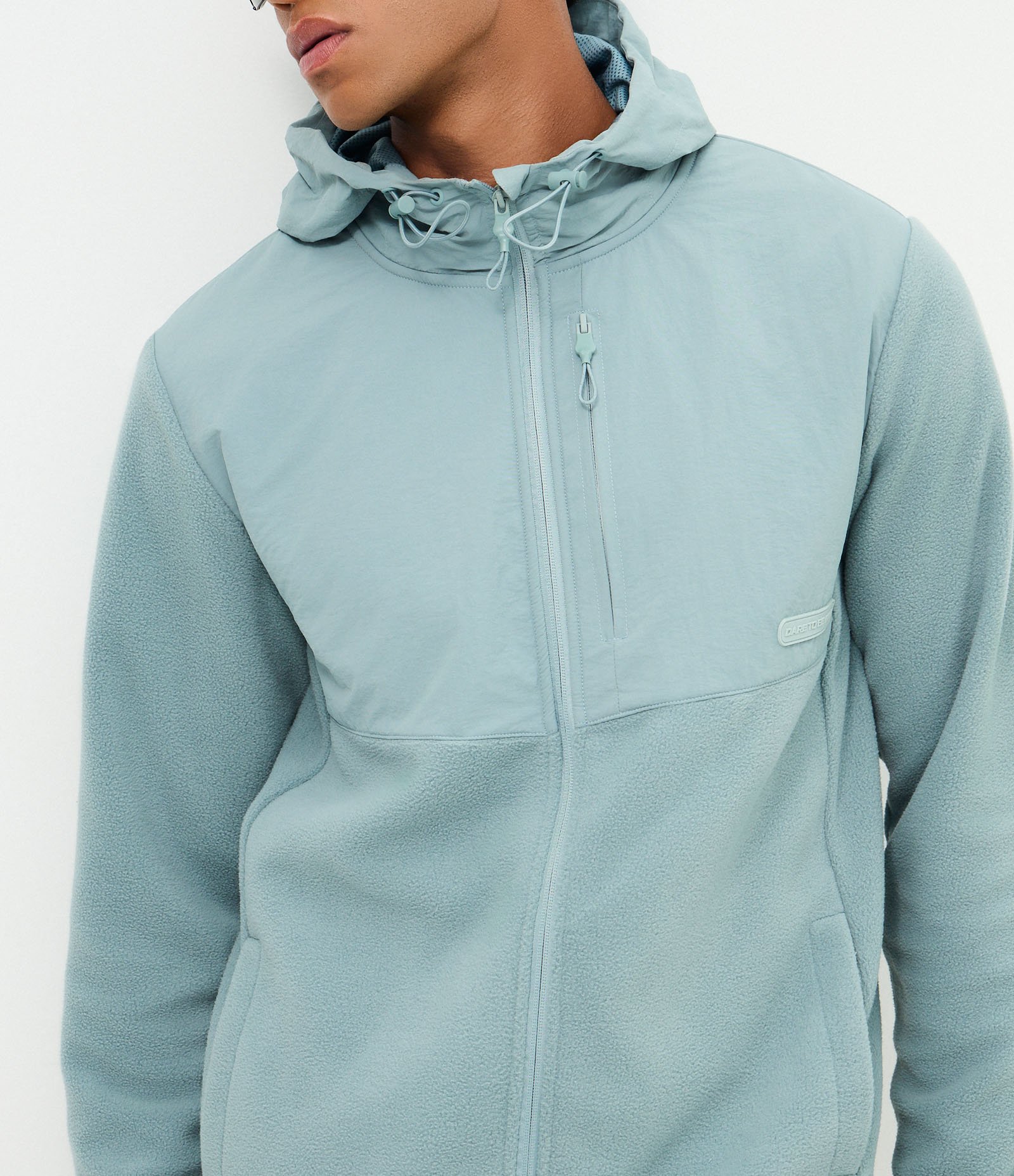 Blusão Masculino Fleece com Capuz e Recorte em Tecido Plano Cinza 4