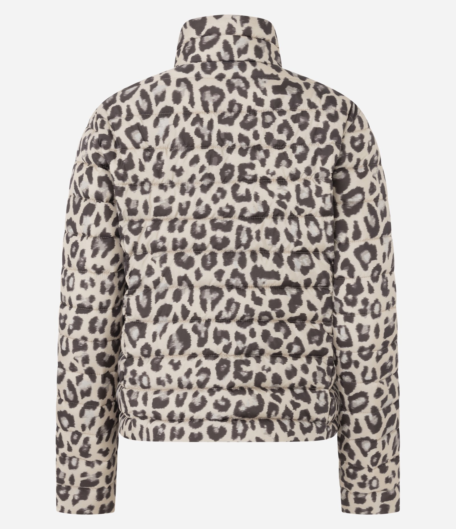 Jaqueta Puffer Ultra Leve com Gola Alta e Estampa Animal Print Bege 3