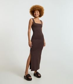 Vestido Long Midi em Poliamida com Decote nas Costas