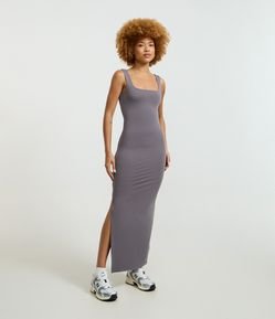 Vestido Long Midi em Poliamida com Decote nas Costas