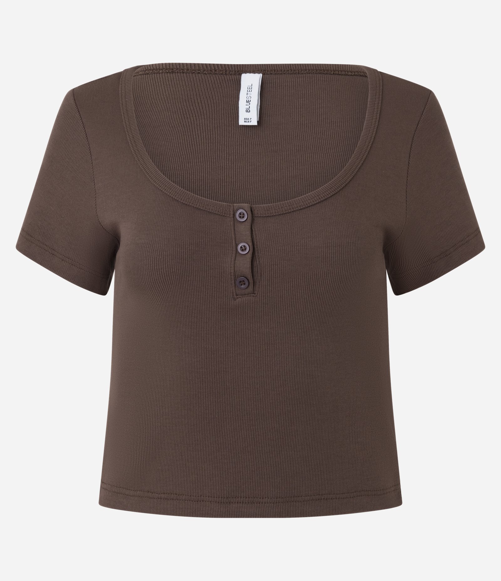 Blusa em Ribana com Botões no Decote Marrom 5