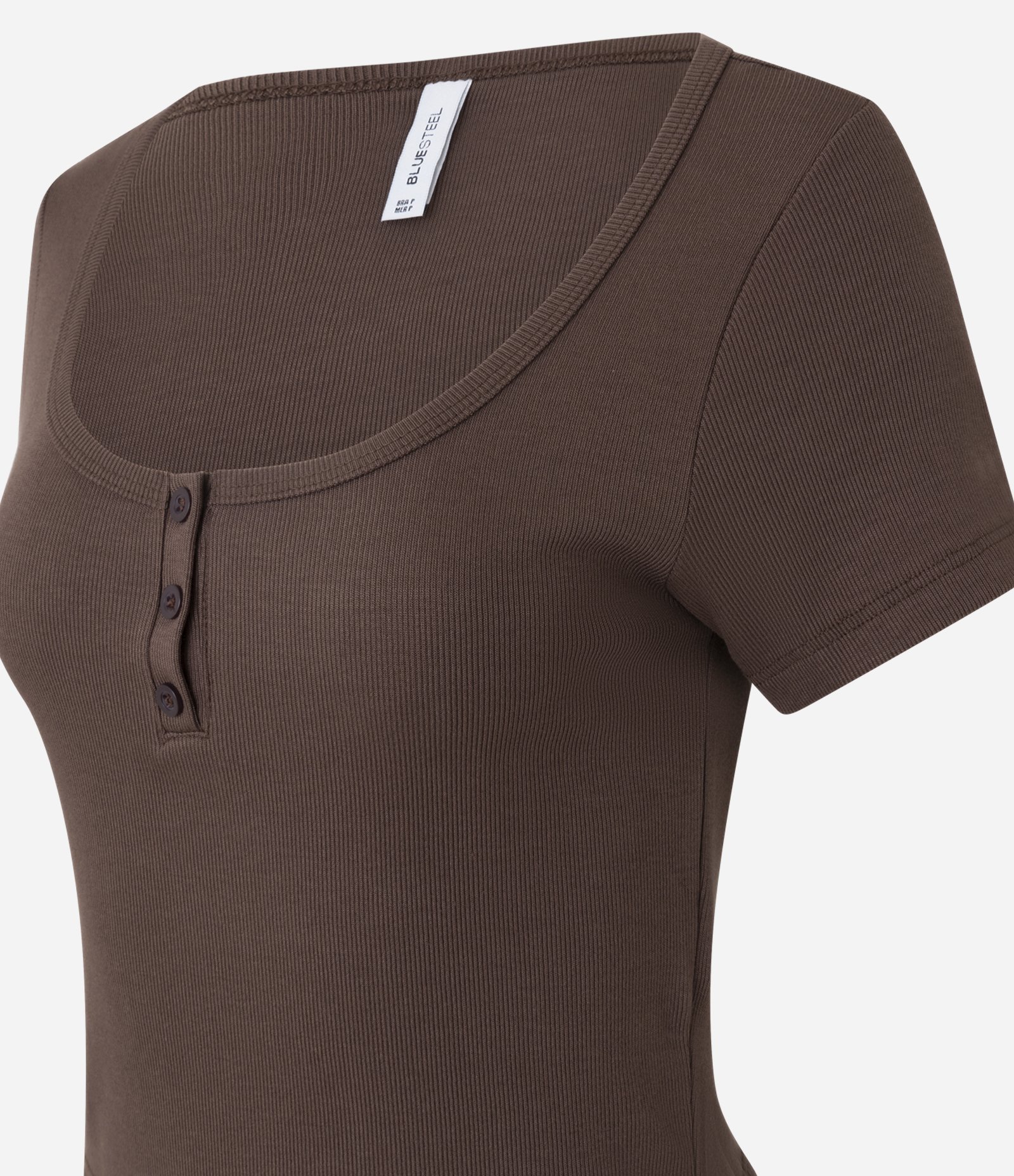 Blusa em Ribana com Botões no Decote Marrom 6