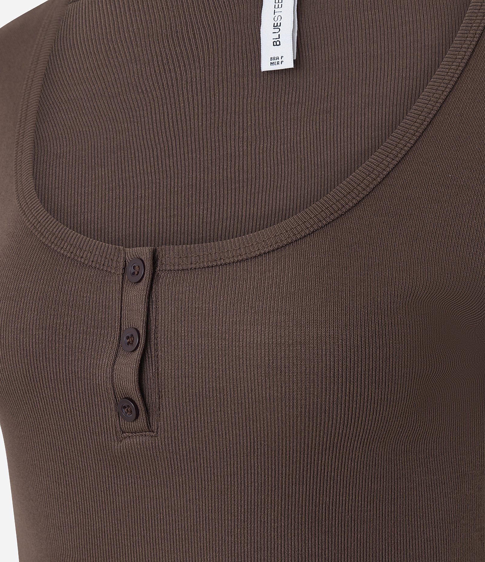 Blusa em Ribana com Botões no Decote Marrom 7