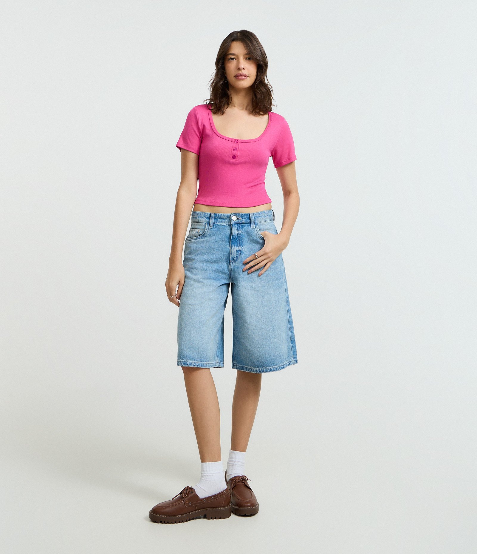 Blusa em Ribana com Botões no Decote Rosa 2