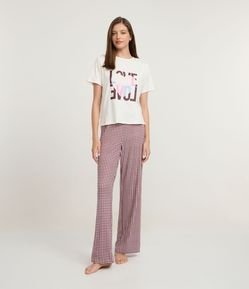 Pijama Longo Peach Touch com Calça Xadrez Vichy