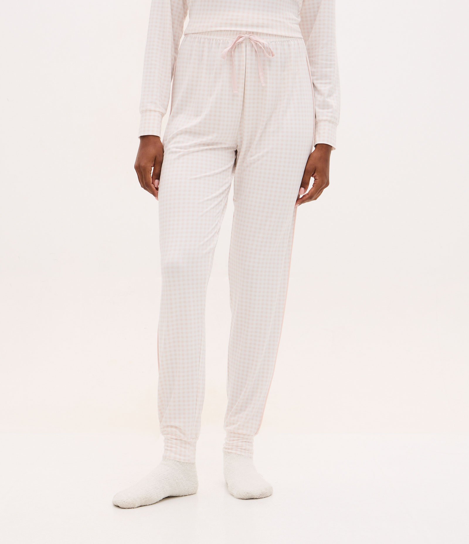 Calça de Pijama Jogger Peach Touch com Estampa Xadrez Branco 2