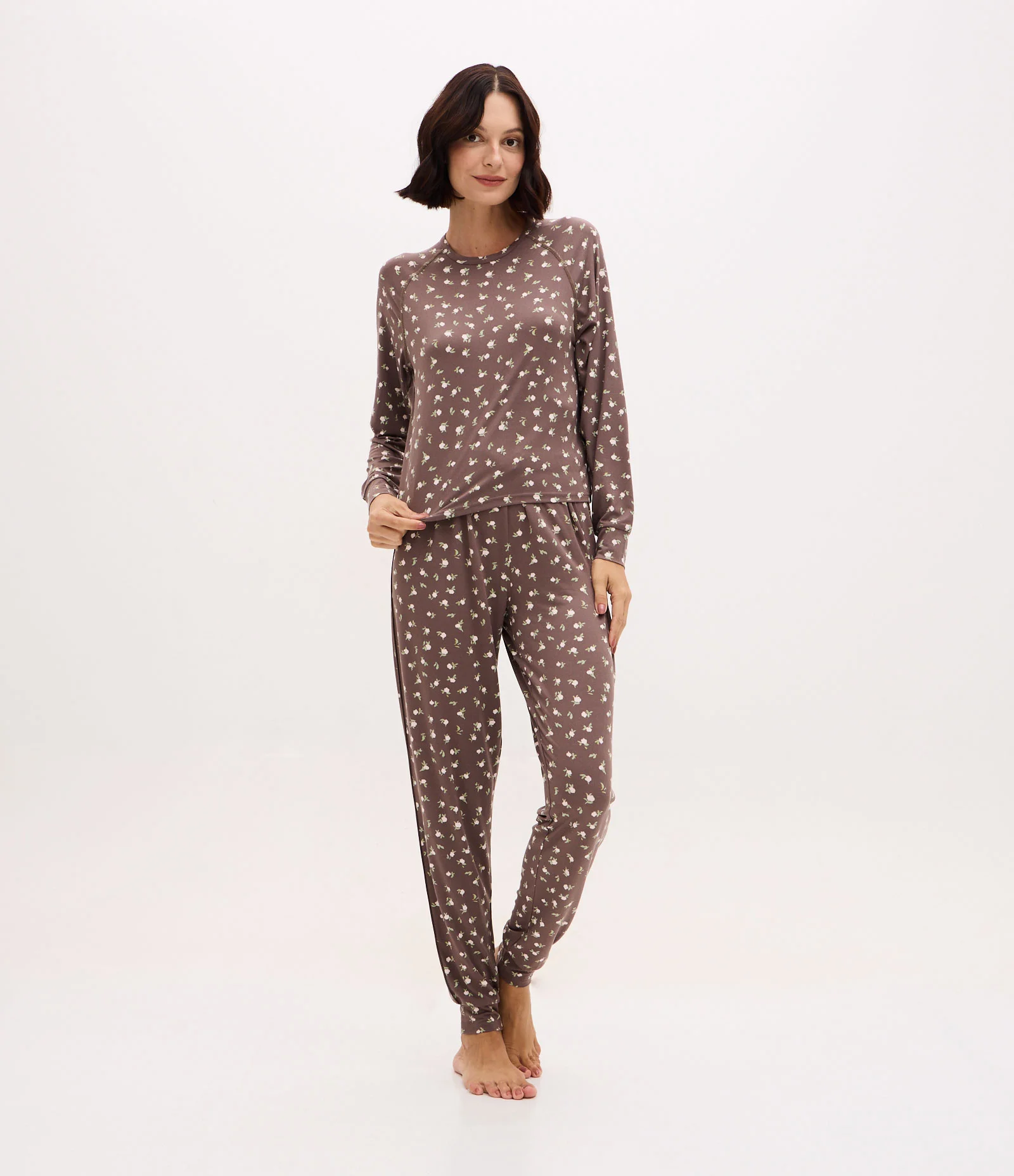 Calça de Pijama Jogger Peach Touch com Amarração no Cós Marrom 1