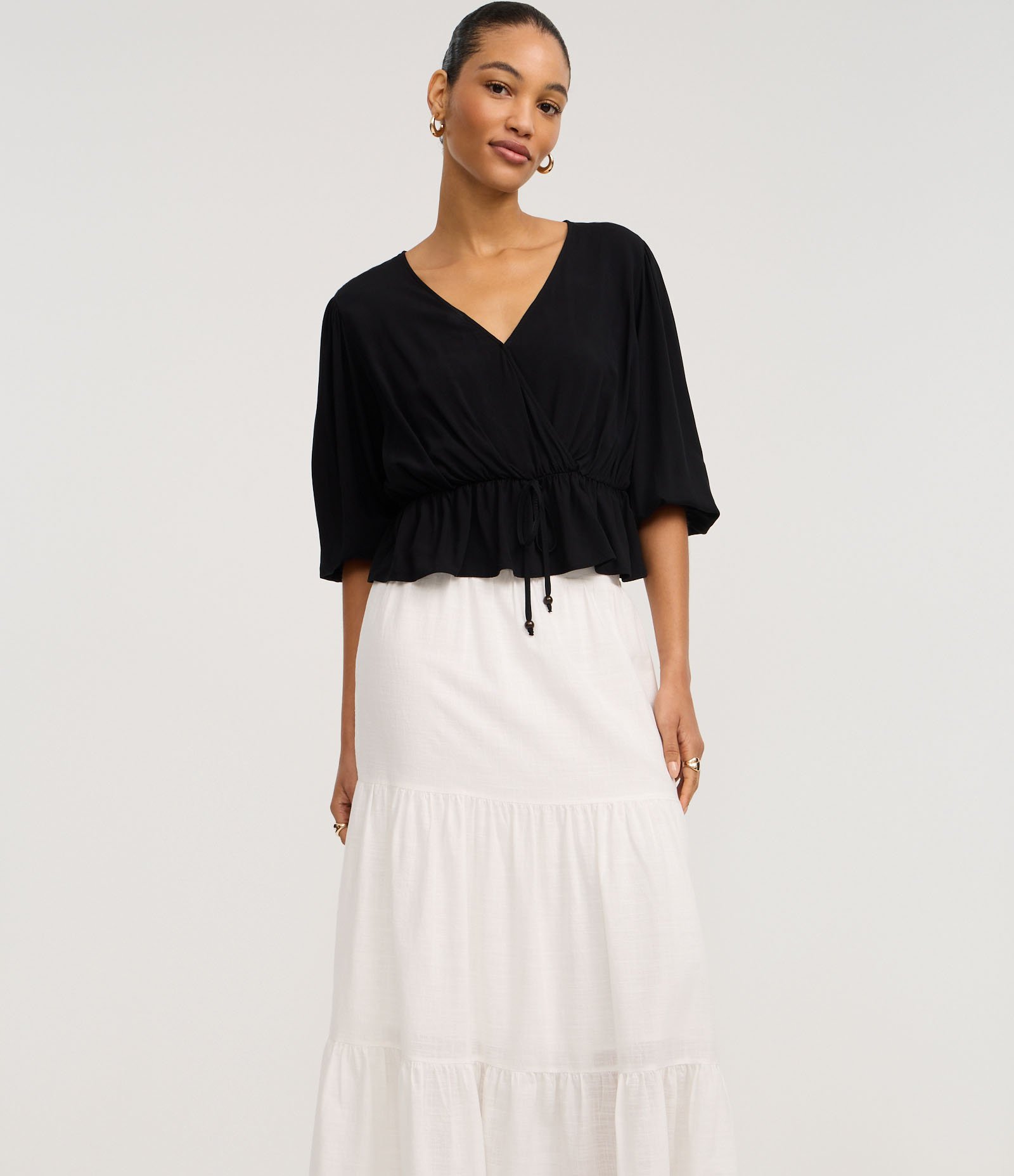 Saia Evasê Midi em Cotton com Recortes Franzidos Off White 2