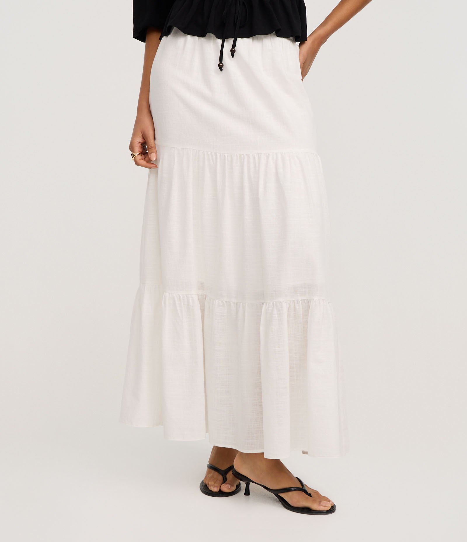Saia Evasê Midi em Cotton com Recortes Franzidos Off White 3