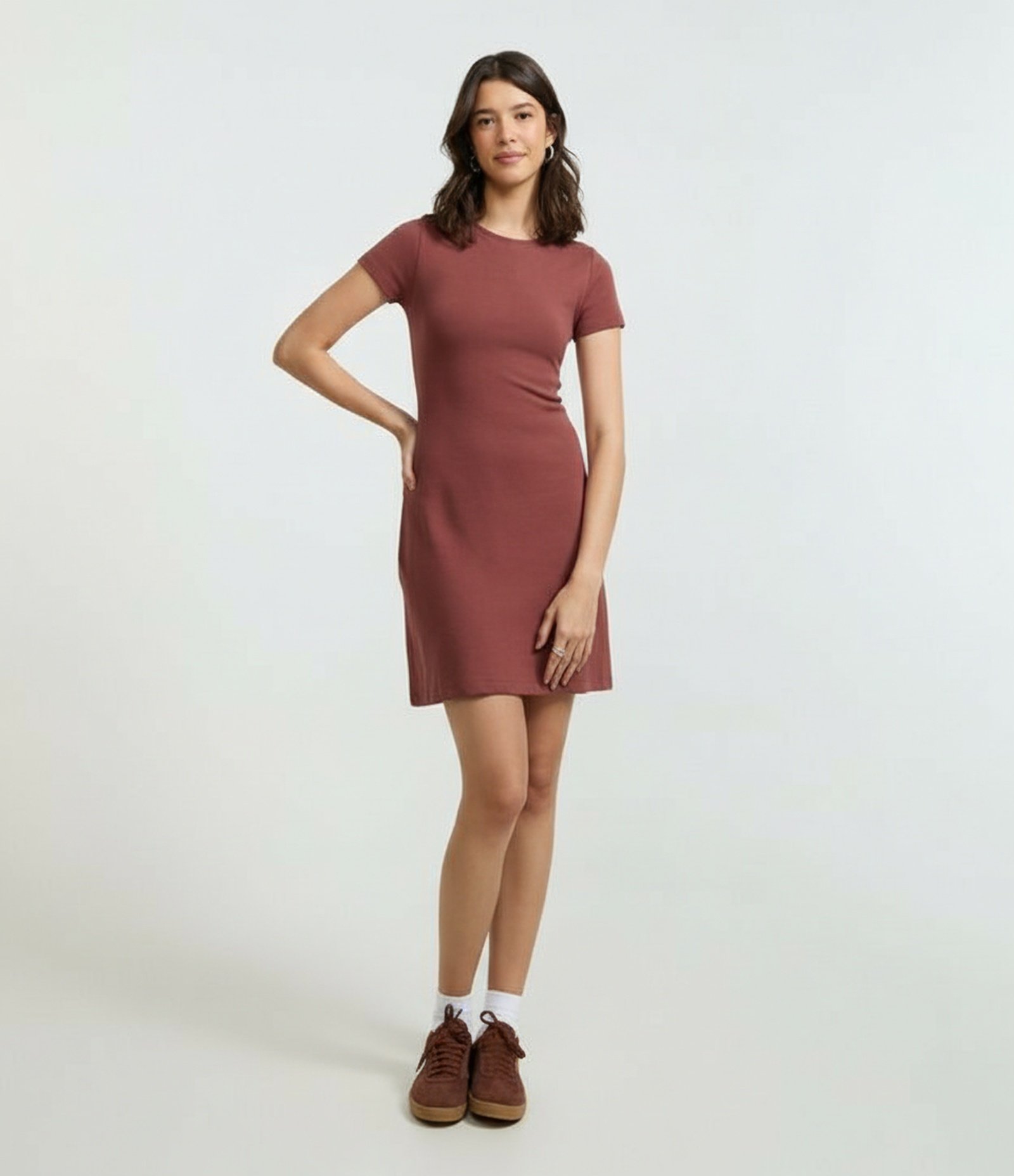 Vestido Curto em Ribana Básico Marrom 5