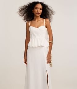 Vestido Peplum de Alça com Efeito Acetinado
