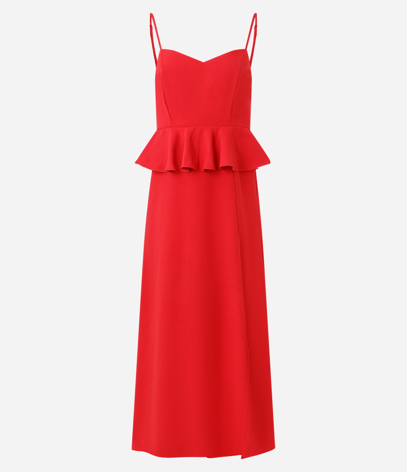 Vestido Peplum de Alça com Efeito Acetinado Vermelho 1