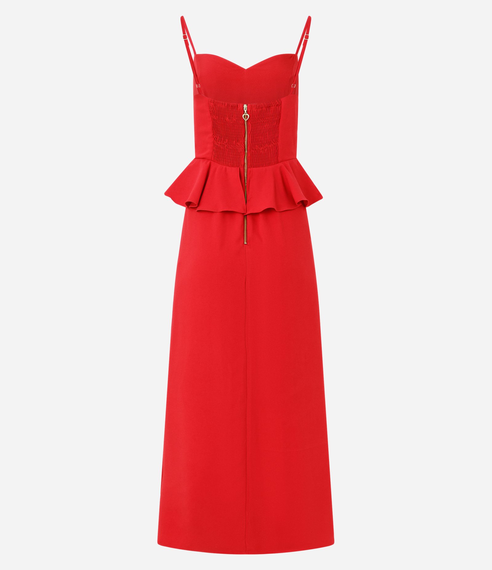 Vestido Peplum de Alça com Efeito Acetinado Vermelho 2