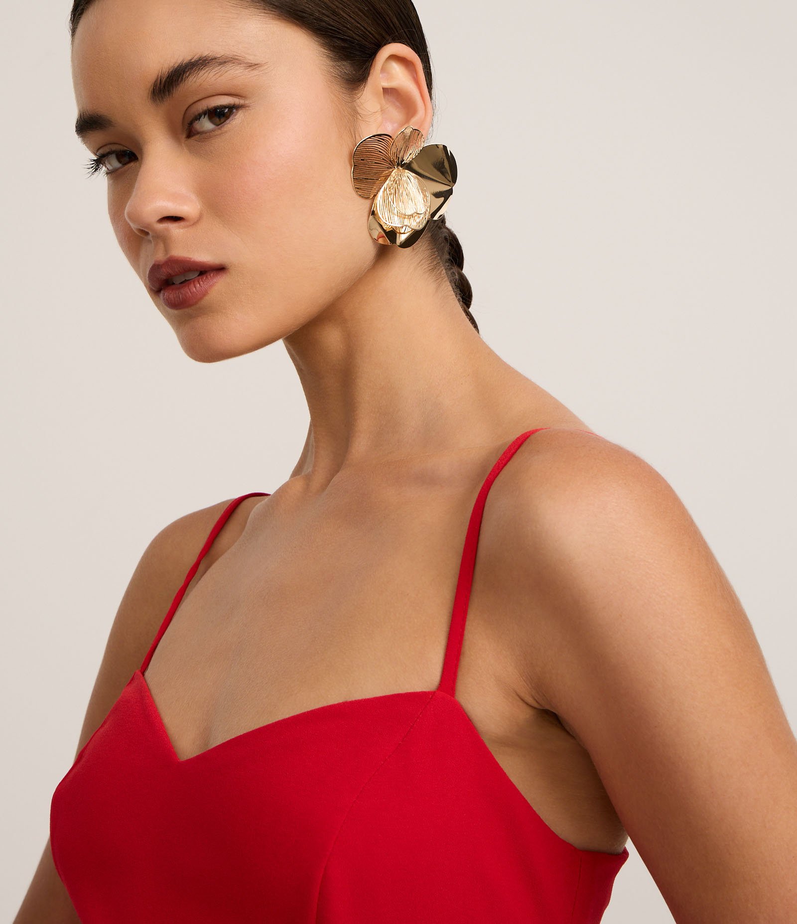 Vestido Peplum de Alça com Efeito Acetinado Vermelho 3