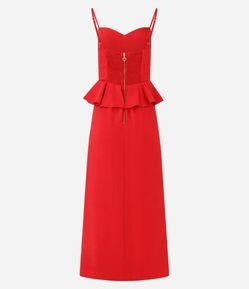 Vestido Peplum de Alça com Efeito Acetinado