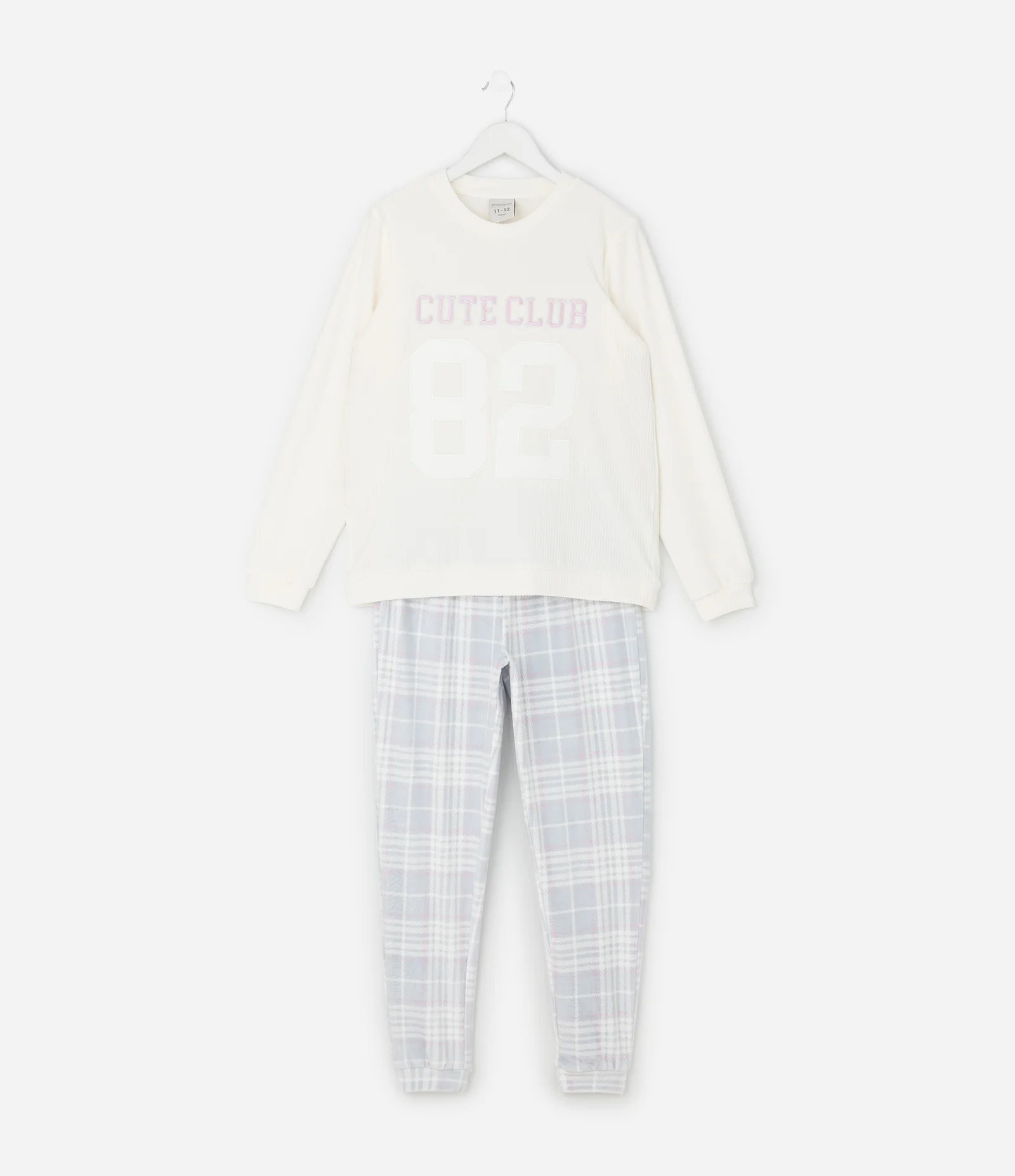 Pijama Infantil Canelado College com Calça Xadrez – Tam 7 a 16 Anos Off White 1