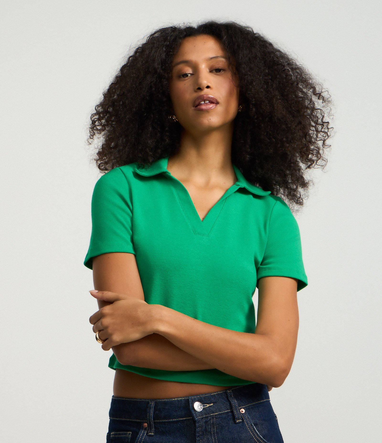 Blusa em Ribana com Gola Polo e Manga Curta Verde 1