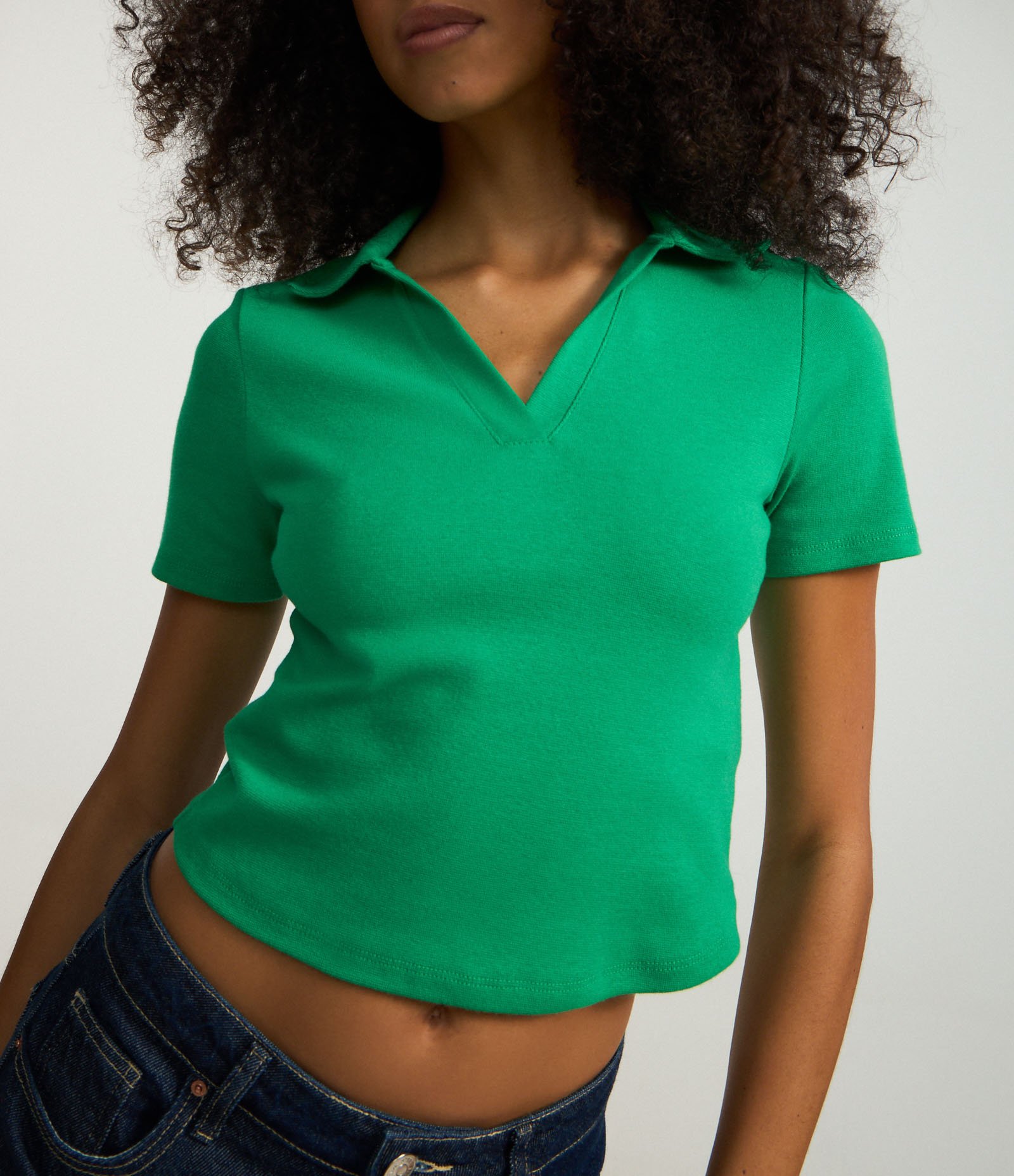 Blusa em Ribana com Gola Polo e Manga Curta Verde 3