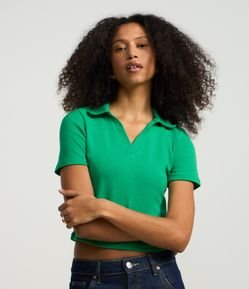 Blusa em Ribana com Gola Polo e Manga Curta
