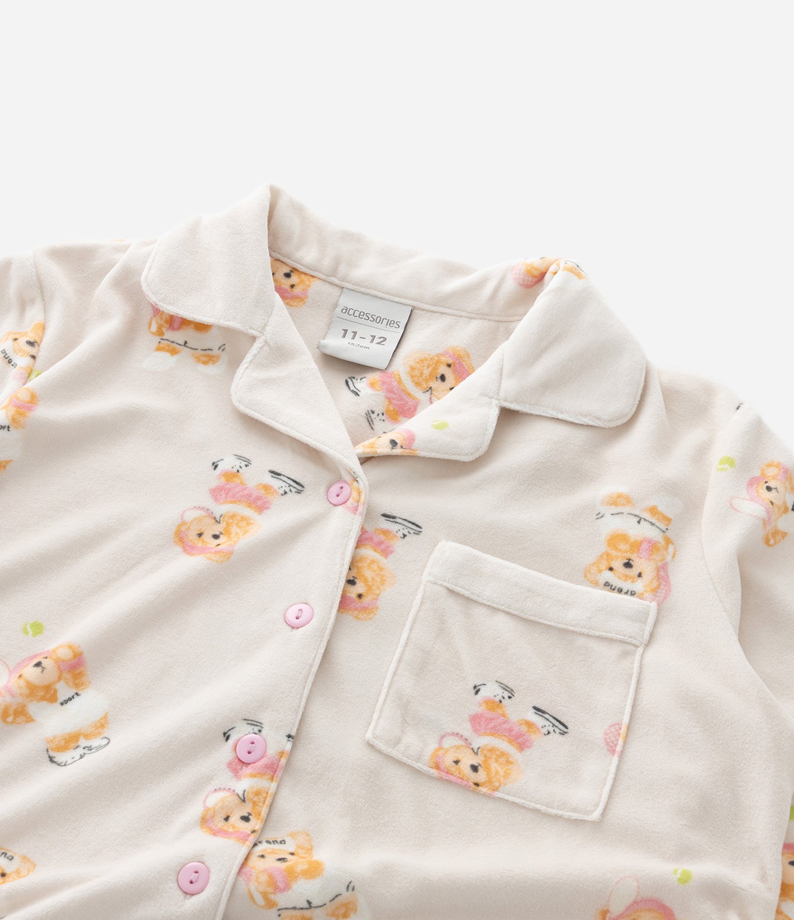 Pijama Infantil Blusa e Calça com Estampa de Urso  – Tam 4 a 16 Anos Bege Claro 11