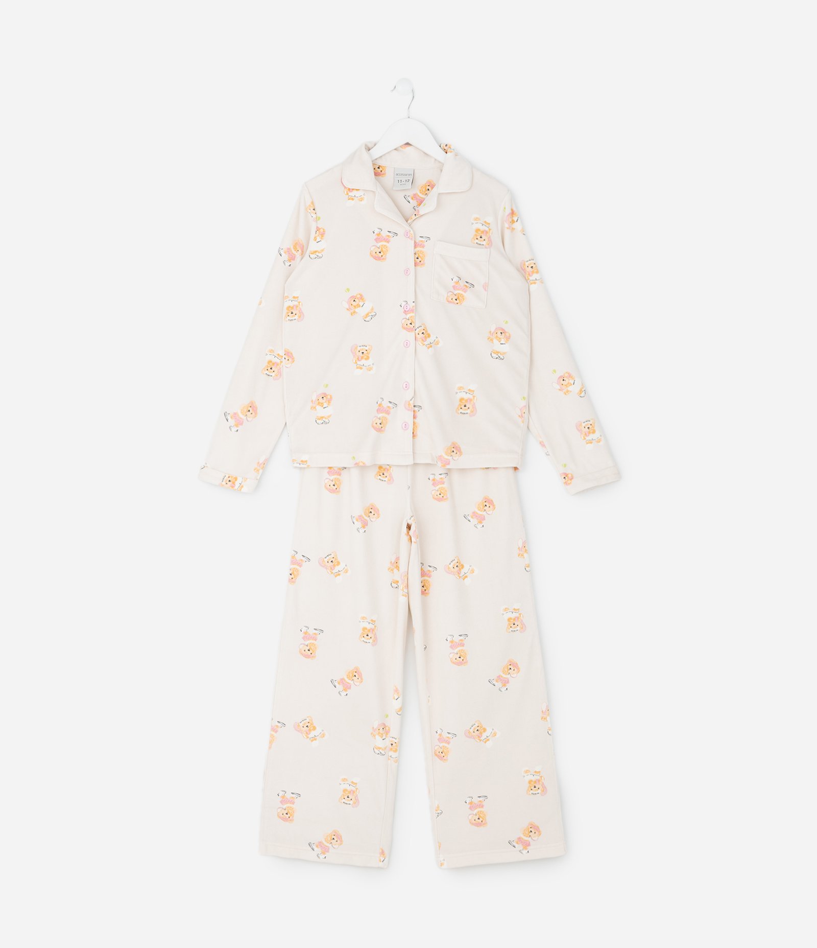 Pijama Infantil Blusa e Calça com Estampa de Urso  – Tam 4 a 16 Anos Bege Claro 1