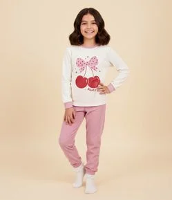 Pijama Infantil Longo com Estampa Laço e Cereja – Tam 4 a 14 Anos
