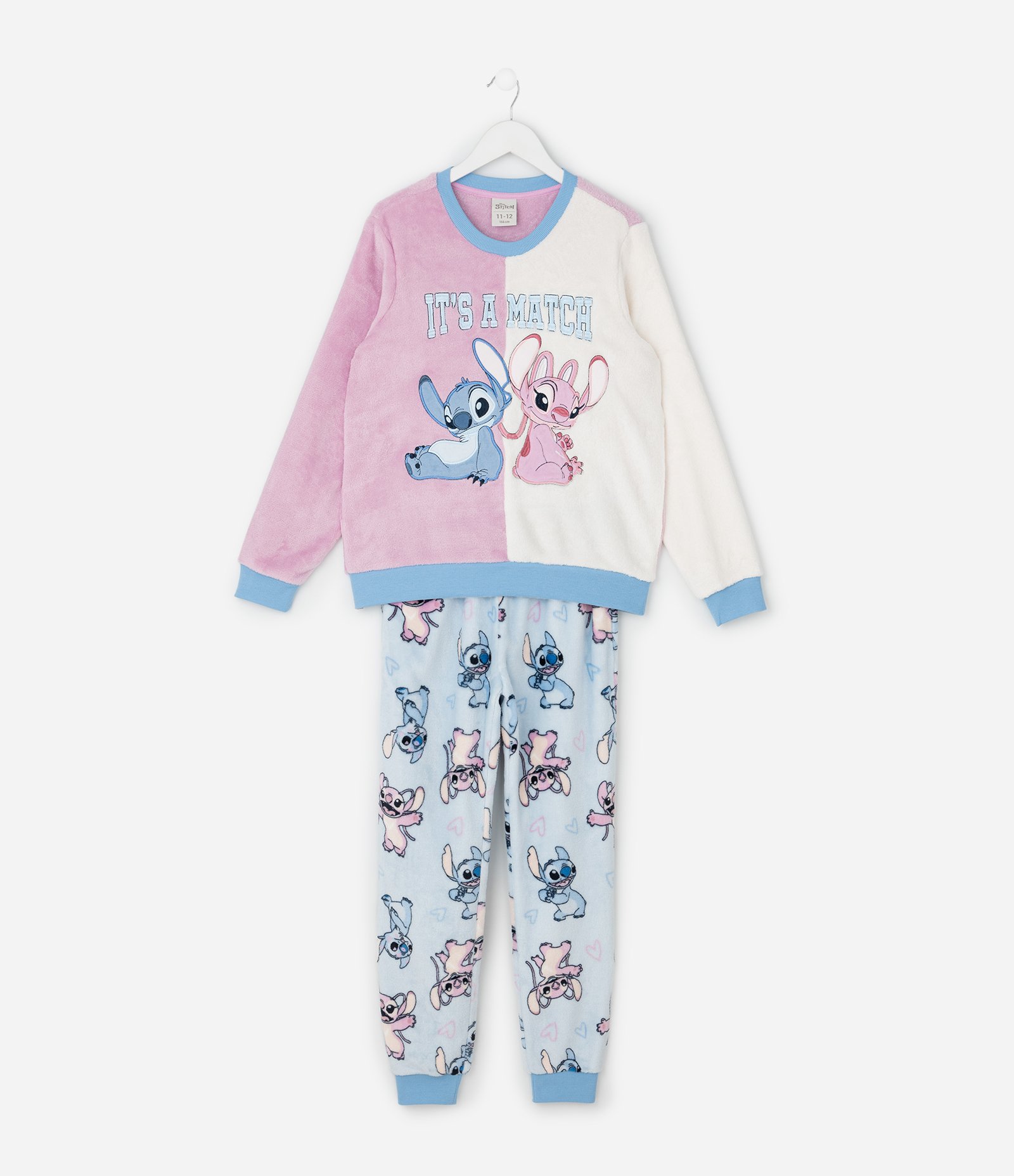 Pijama Infantil Longo Stitch e Angel – Tam 5 a 14 Anos Rosa/Azul/Branco 1