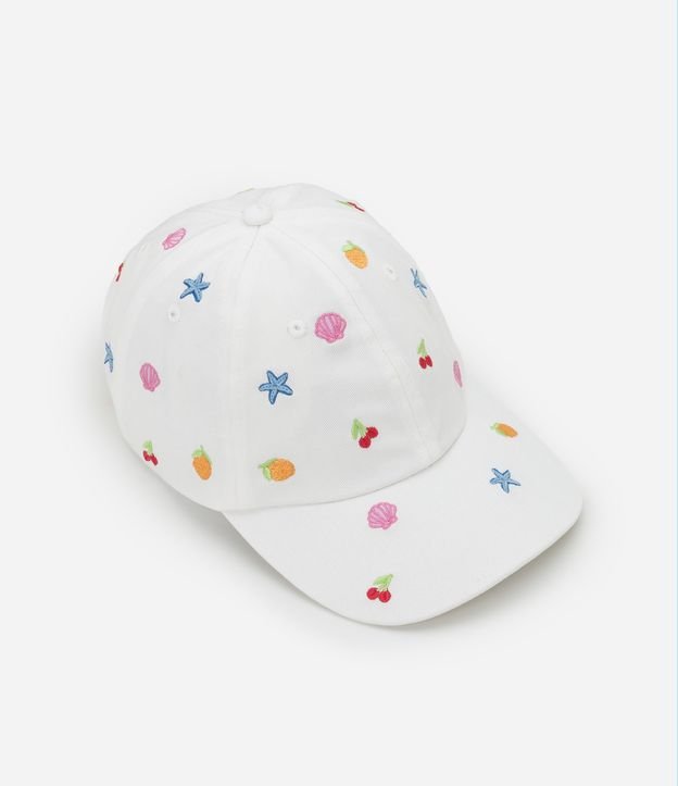 Boné Infantil Aba Curva com Bordado Ícones de Praia- Tam U
