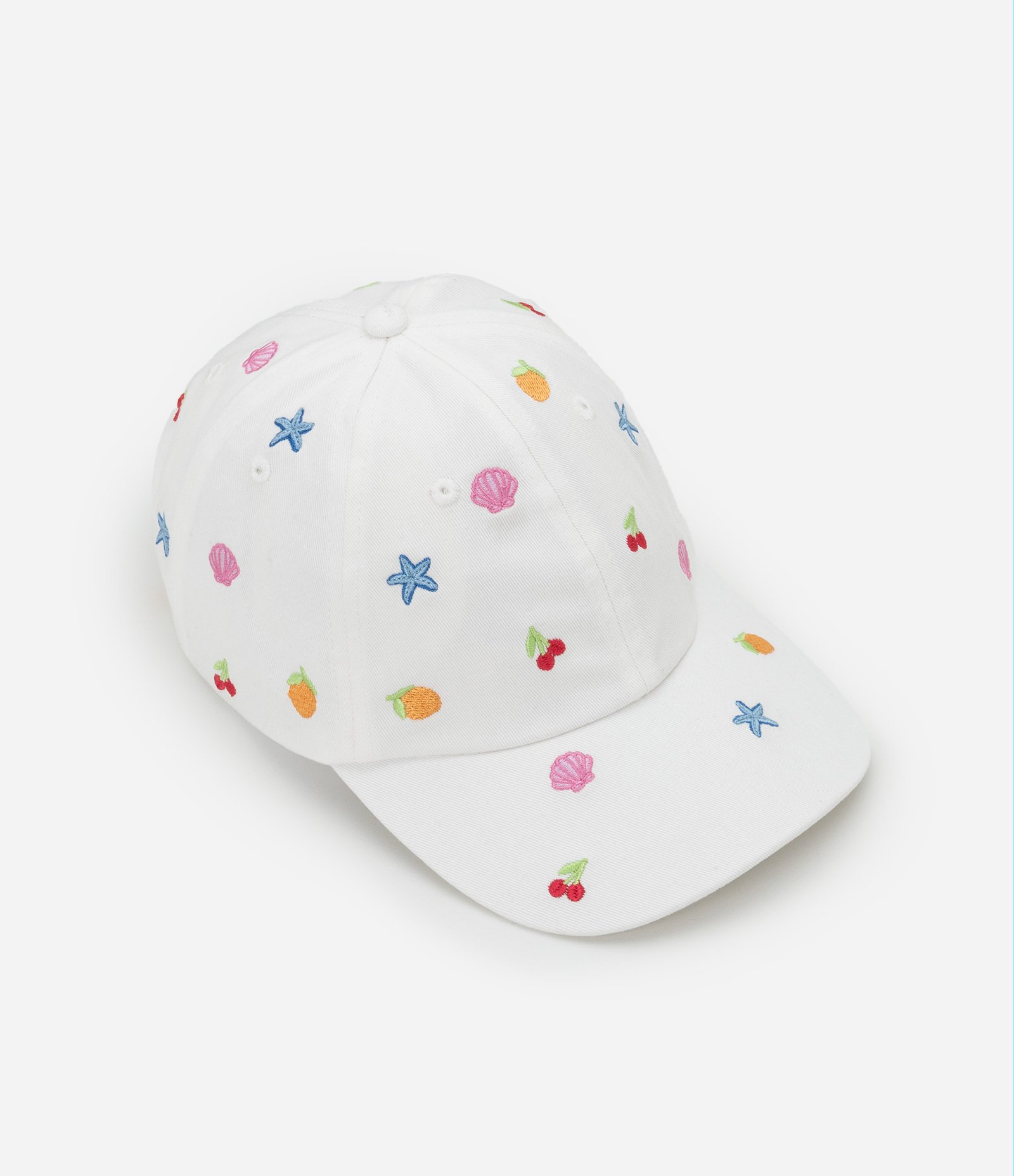 Boné Infantil Aba Curva com Bordado Ícones de Praia- Tam U Branco 1