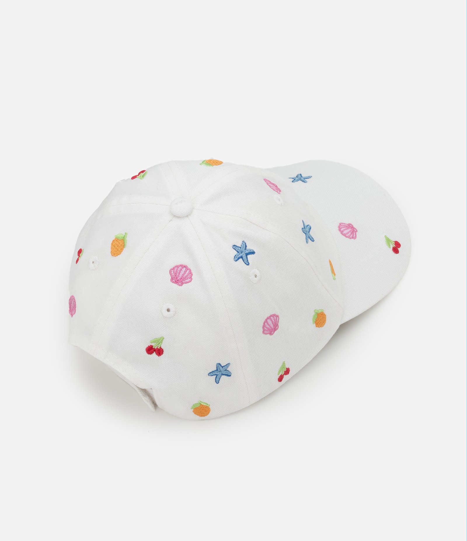 Boné Infantil Aba Curva com Bordado Ícones de Praia- Tam U Branco 2