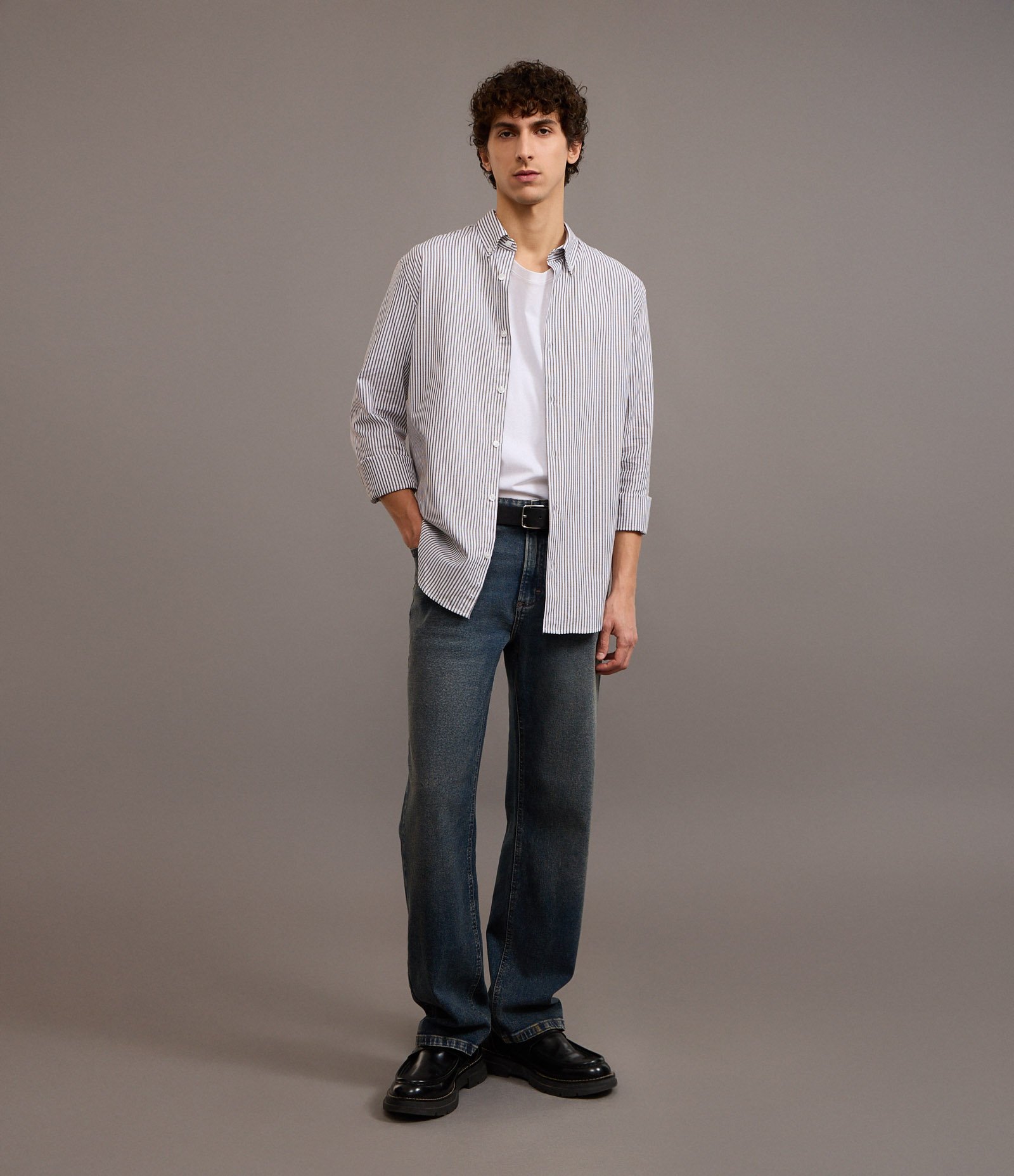 Camisa Regular em Oxford com Listras Verde 2