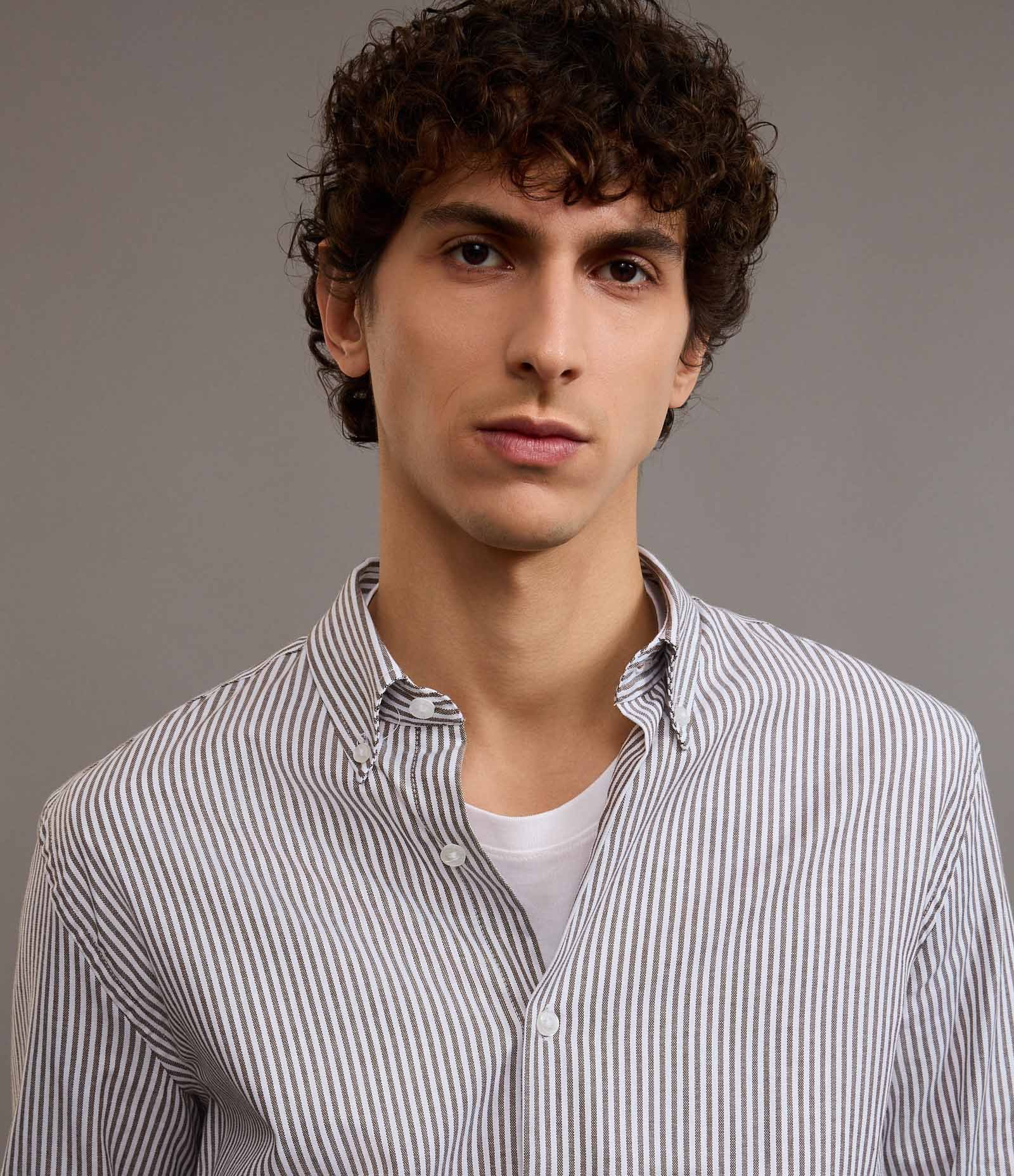 Camisa Regular em Oxford com Listras Verde 3