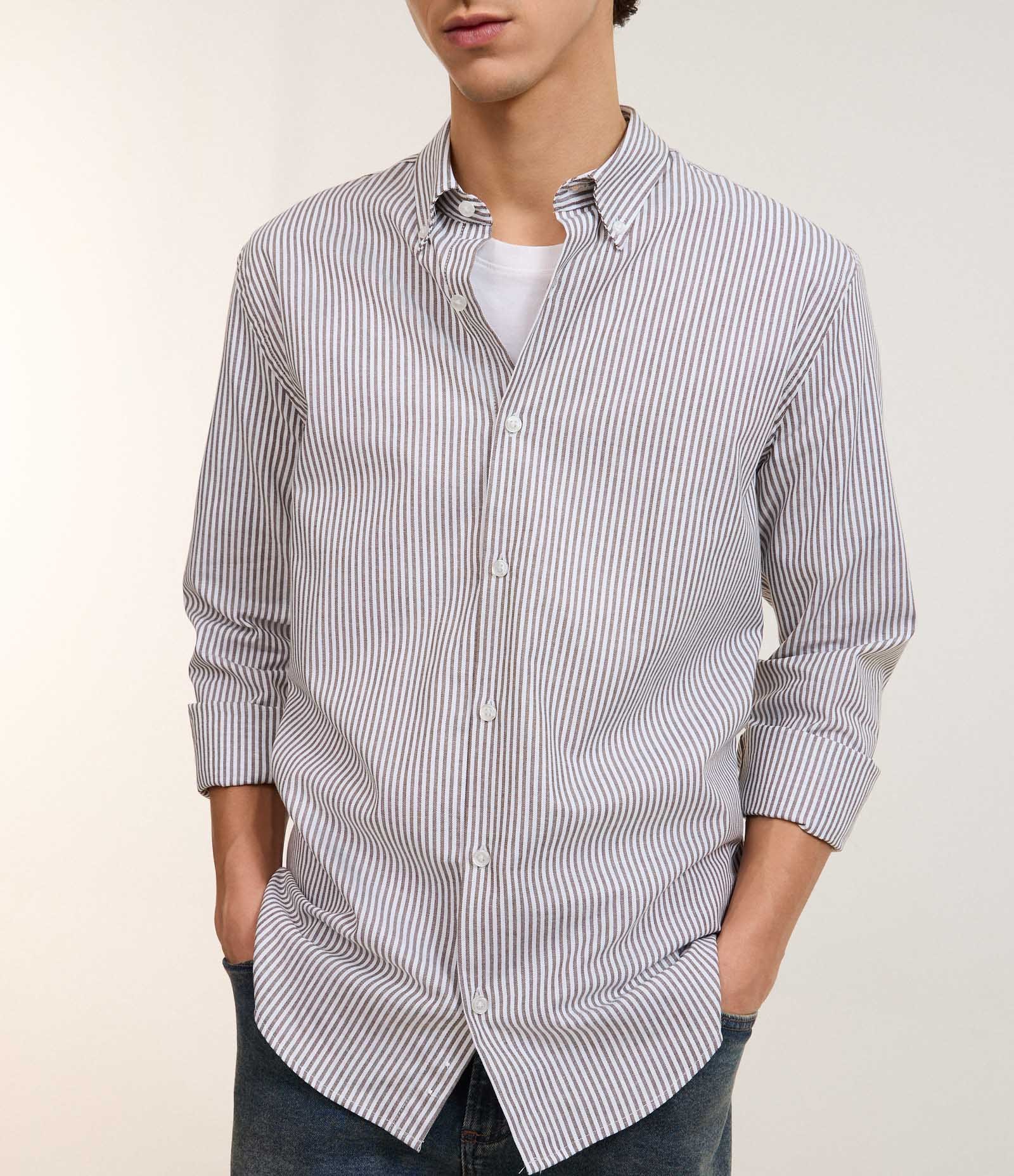 Camisa Regular em Oxford com Listras Verde 4